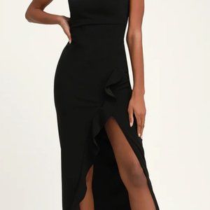 Lulus "After Hours Black Strapless Ruffled Maxi Dress" Size Small